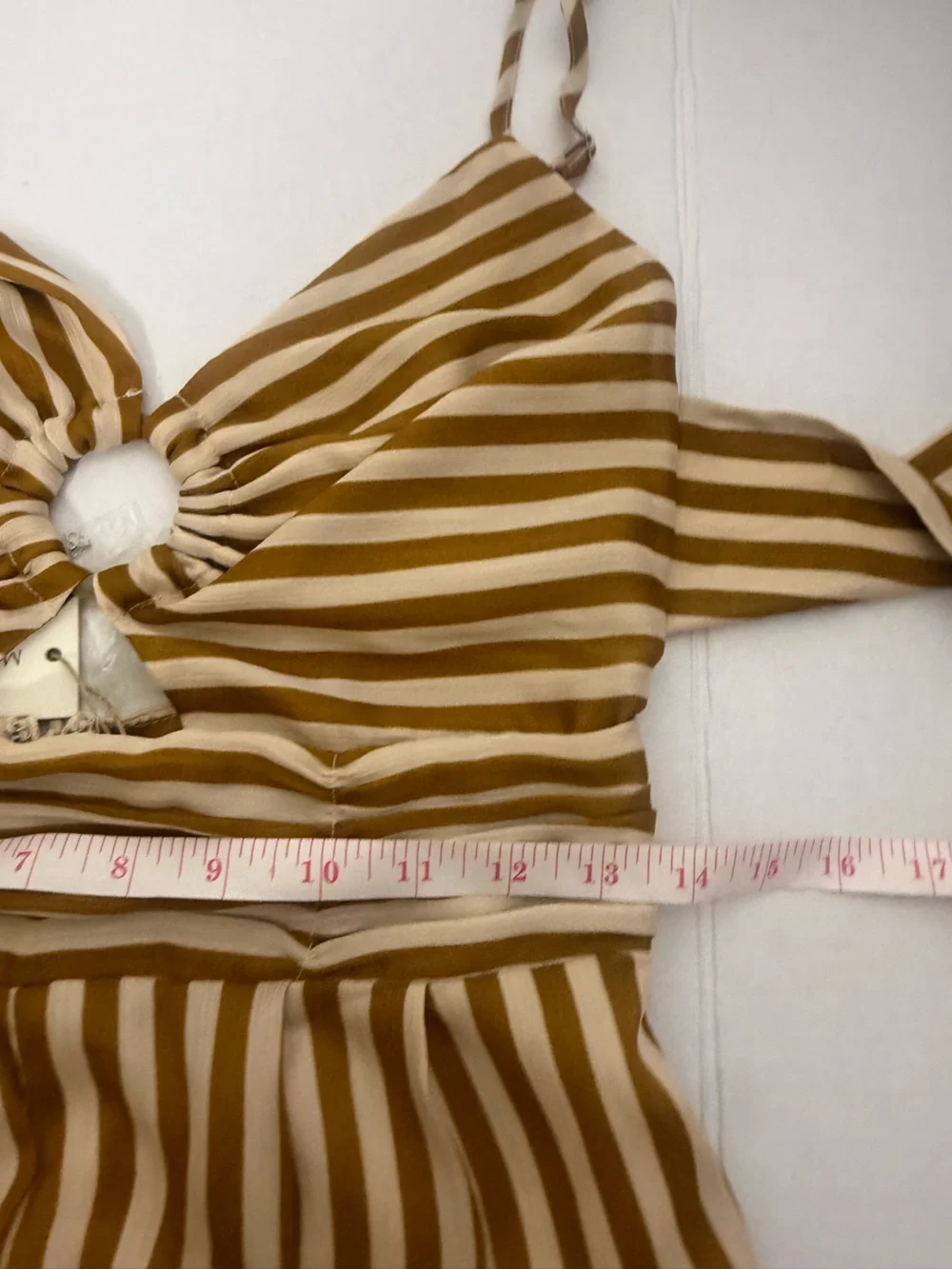 Moon River Ettna Mustard Yellow Striped Cutout Front Wide-Leg Jumpsuit NEW Small